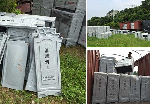  欣方圳仿大理石垃圾桶廠家為清遠(yuǎn)高校送貨上門。