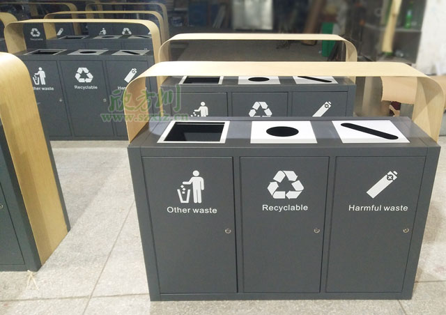 三分類(lèi)仿木紋鋼制烤漆垃圾桶-仿木紋垃圾桶定制